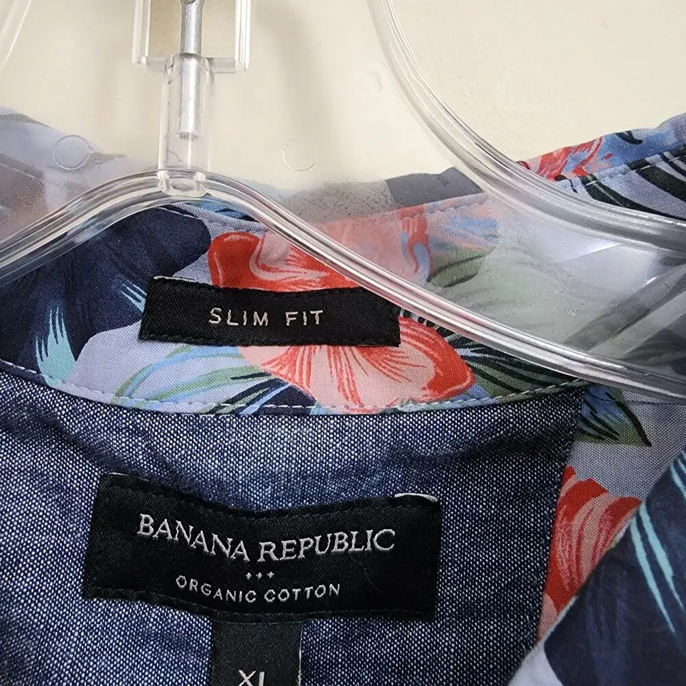 Banana Republic factory organic cotton hibiscus print Hawaiian shirt men sz‎ XL
